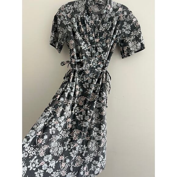 Vintage Lightweight Sundress Black Floral Side Ties Collar Small Medium JL - Picture 8 of 9